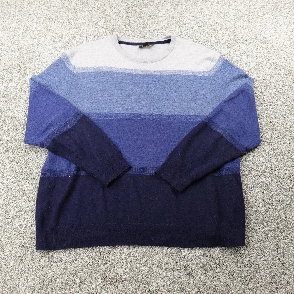 Club‎ Room Sweater Mens 2XL Gray Blue Merino Wool Blend Pullover Crewneck Cozy